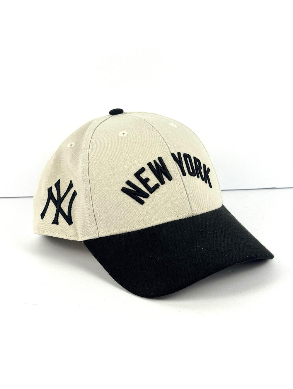 New York Yankees 47 Brand Cream Black Two Tone Embrodered Hat MLB Baseball